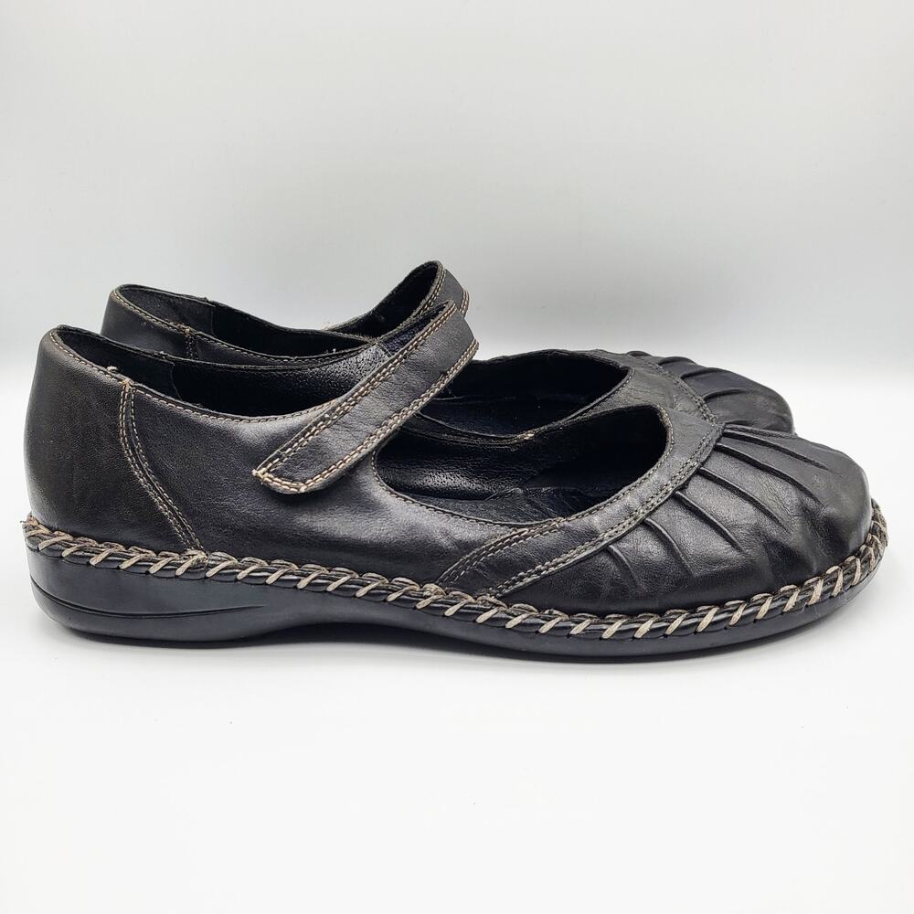 Rieker Mary Jane Black Leather Pleated Toe Vamp Braided Rubber Sole Trim Size 41 - Picture 3 of 12